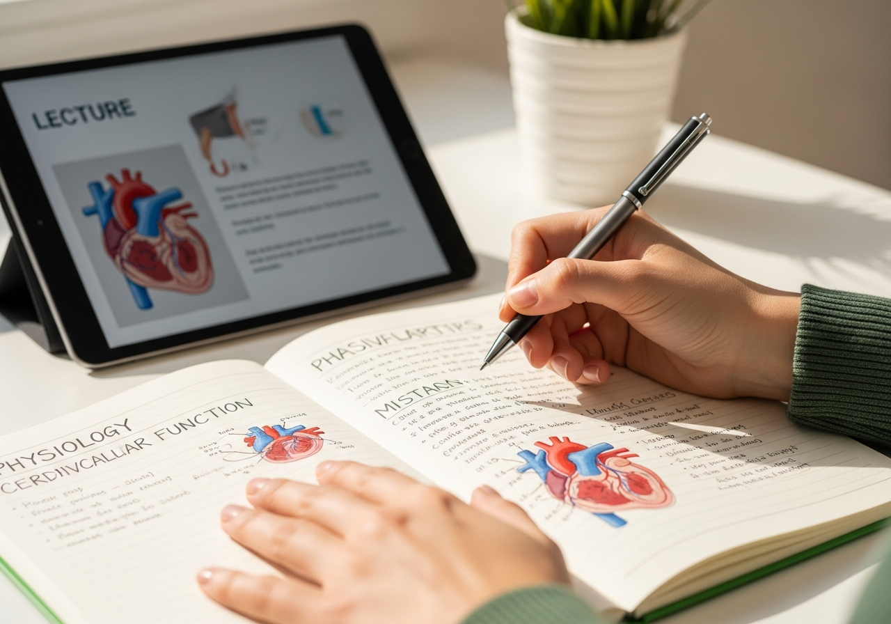 Apuntes detallados de Fisiología tomados durante una clase online para un estudio en profundidad.