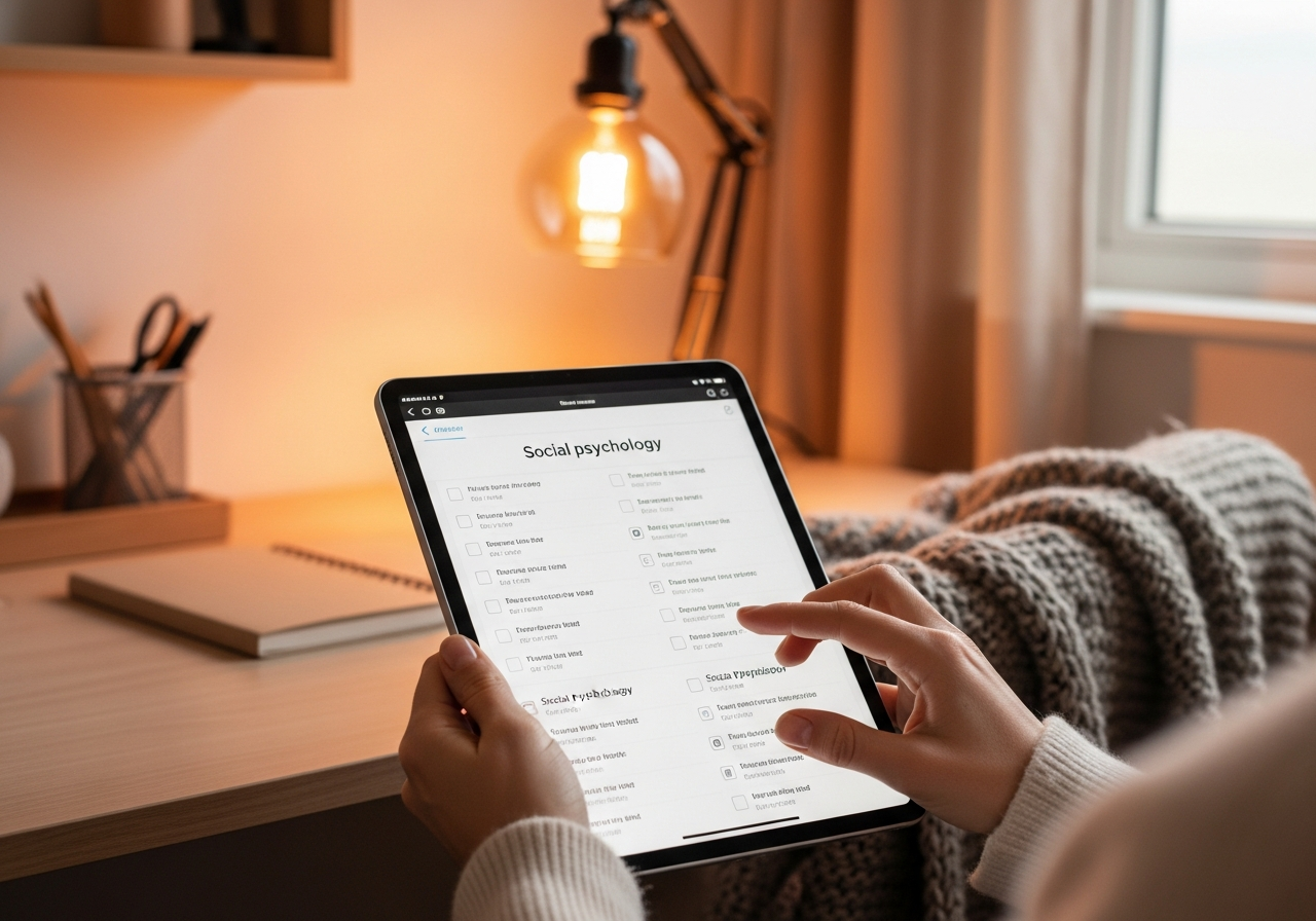 Haciendo un examen tipo test de psicología en una tablet.