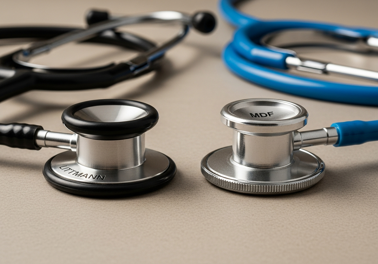 Comparativa de la campana de un fonendoscopio Littmann Classic III y uno de una marca más económica como MDF.