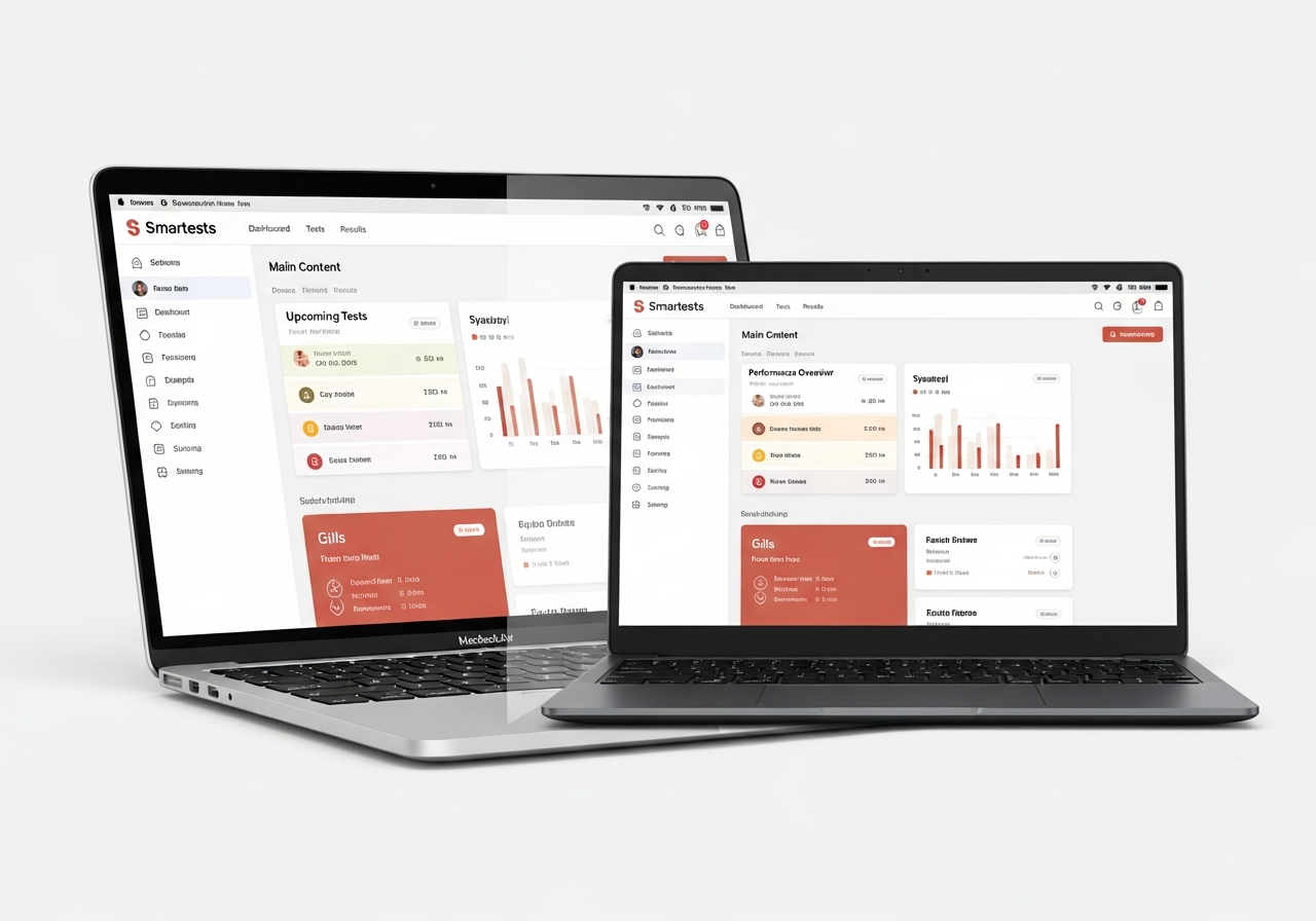 La aplicación web de Smartests funcionando perfectamente en un Mac y en un portátil Windows.