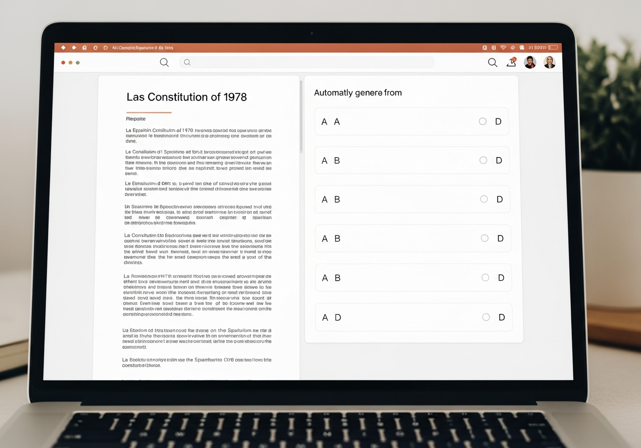 Herramienta online creando un examen tipo test a partir de unos apuntes de historia.